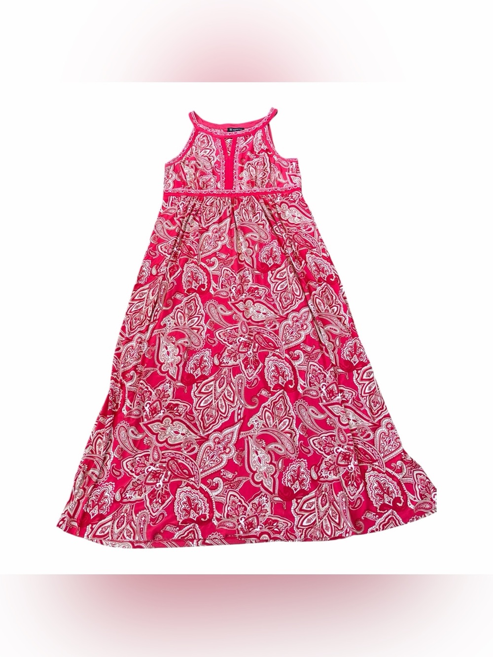 INC Women’s Maxi Dress, Size 1X, Red Beige Patterned